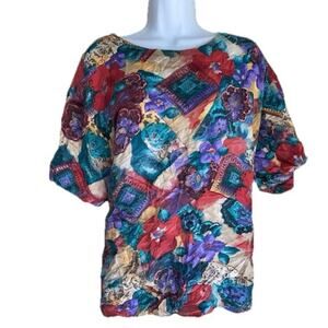 VTG Distinctly Different Women's Plus Size 2X Boho Paisley Colorful Blouse Top
